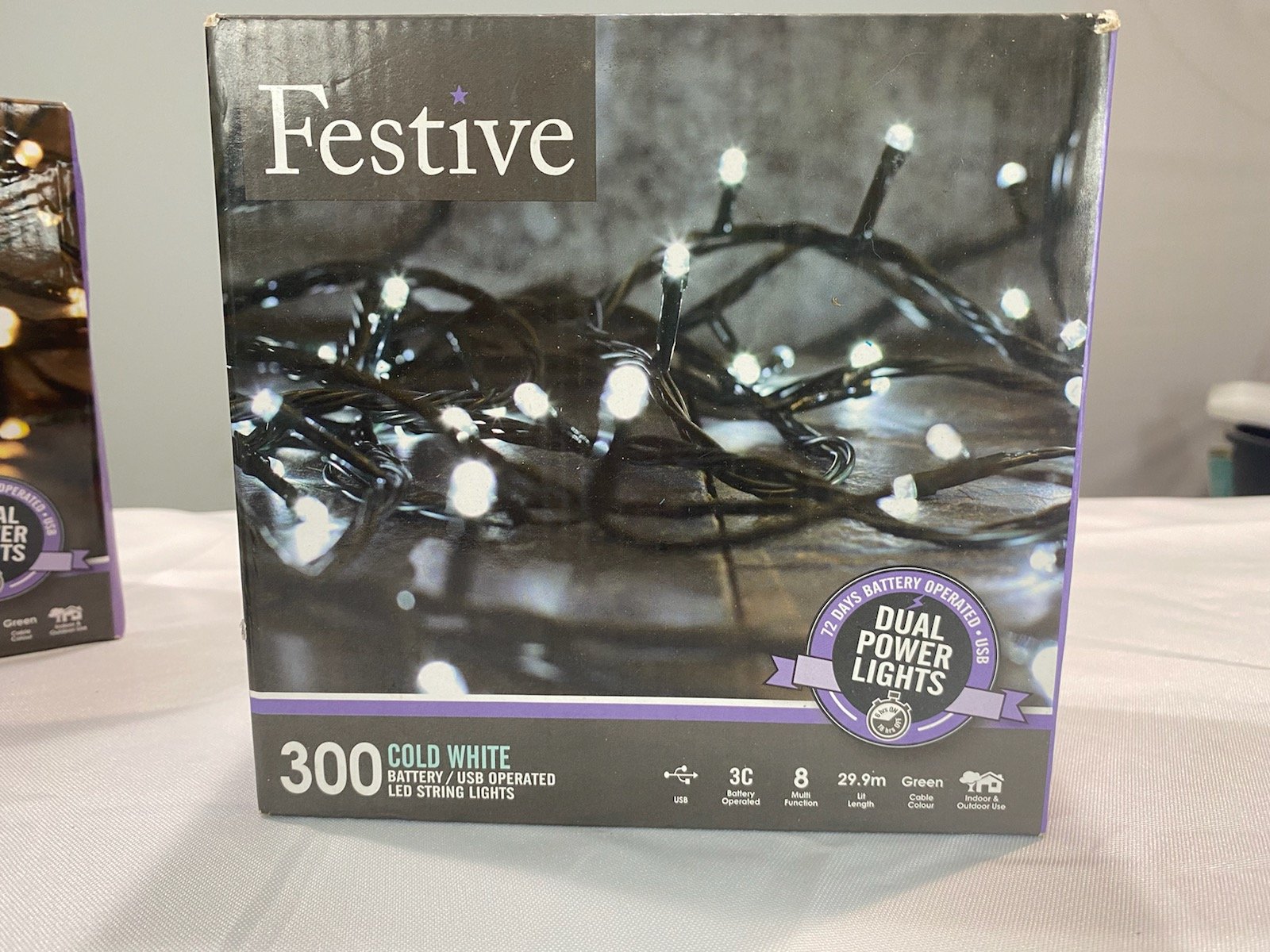 Festive Christmas String Lights, Battery Operated Timer LED, Cold White, 300 bulbs